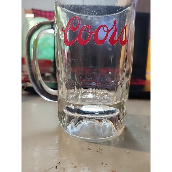 Vintage Coors Beer Mug 5" Heavy Glass Stein Red Logo Barware Collectible - Picture 2 of 11